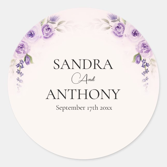 Sticker Rond Mariage Rose Lavender et Blush (Devant)