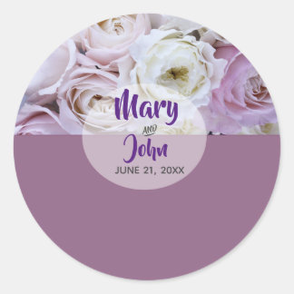 Sticker Rond Mariage Rose Lavender Lilac Floral