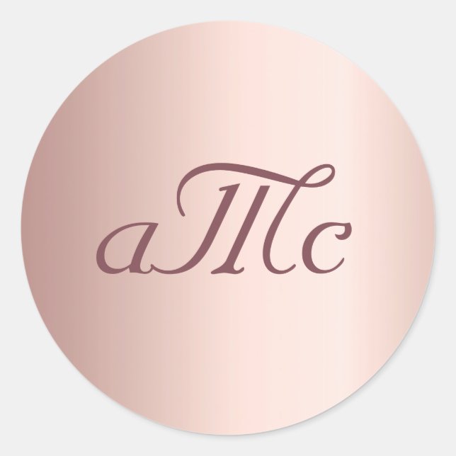 Sticker Rond Mariage rose or brush couple monogramme (Devant)