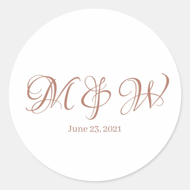 Sticker Rond Mariage rose or script monogramme élégant personna (Devant)