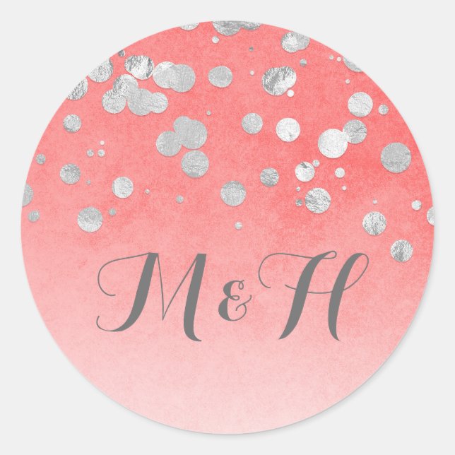 Sticker Rond Mariage rose pâle Confetti Argent (Devant)