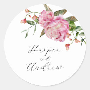 Sticker Rond Mariage rose Rustique Fleur Faveur