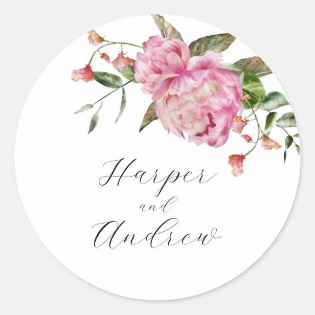 Sticker Rond Mariage rose Rustique Fleur Faveur (Devant)