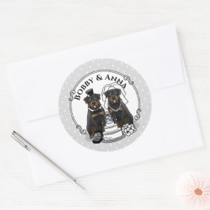 Sticker Rond Mariage Rottweilers marié et chien de chambre mign