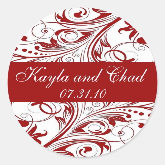 Sticker Rond Mariage rouge blanc orné (Devant)