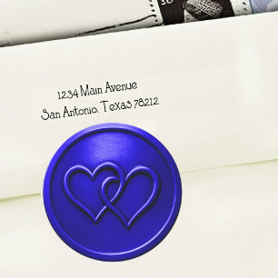 Sticker Rond Mariage Royal Bleu Deux Cœurs Entrelacés