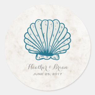 Sticker Rond Mariage Royal Blue Rustic Seashell
