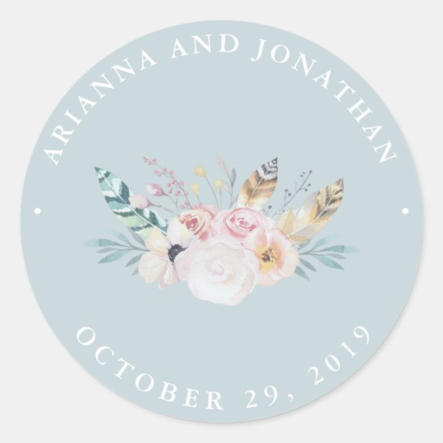 Sticker Rond Mariage rustique Boho | Bleu (Devant)