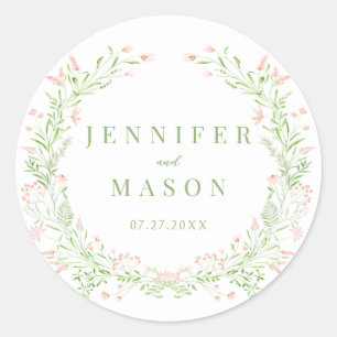 Sticker Rond Mariage rustique de fleur sauvage rose vif