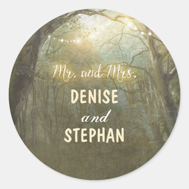 Sticker Rond Mariage Rustique de la chaîne d'arbre de bois (Devant)
