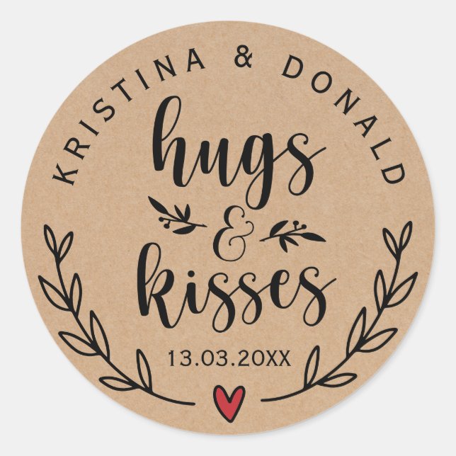 Sticker Rond Mariage Rustique de serres et baisers | Classes de (Devant)