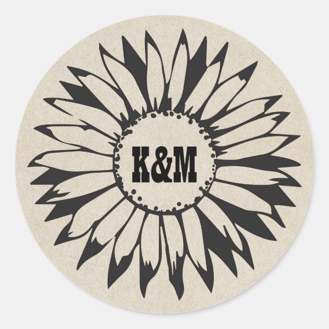 Sticker Rond Mariage rustique de tournesol de pays (Devant)
