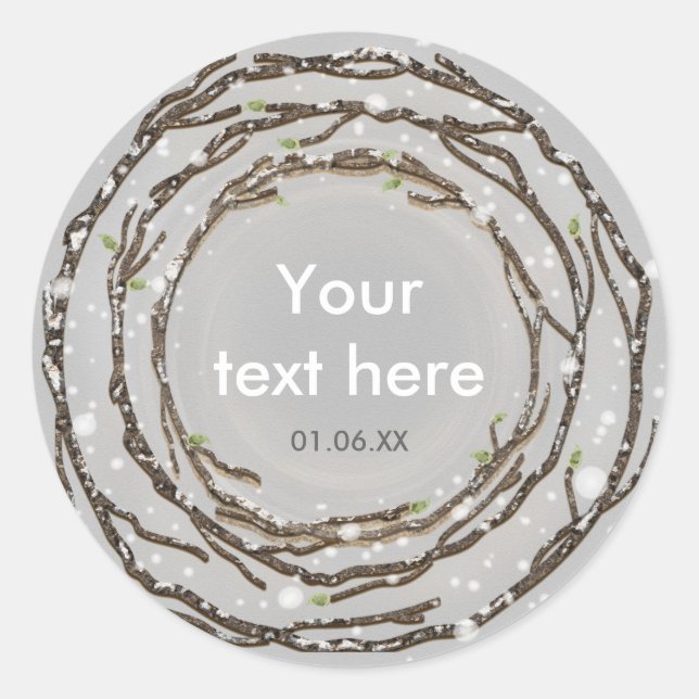 Sticker Rond Mariage rustique d'hiver Branches & neige de campa (Devant)
