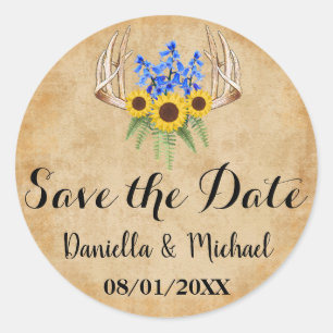Sticker Rond Mariage rustique Enregistrer la date