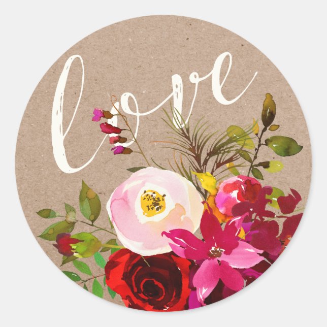 Sticker Rond Mariage rustique floral élégant d'amour de (Devant)