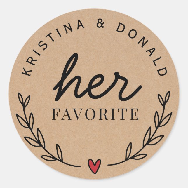 Sticker Rond Mariage Rustique Personnalisé Favoriser Son Kraft  (Devant)