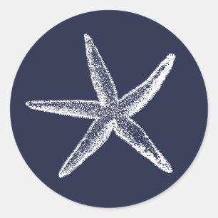 Sticker Rond Mariage Rustique Starfish Blue Beach