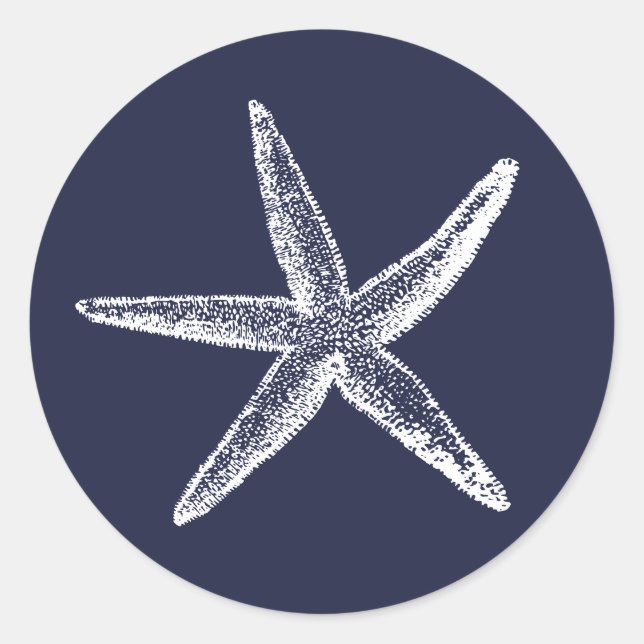 Sticker Rond Mariage Rustique Starfish Blue Beach (Devant)