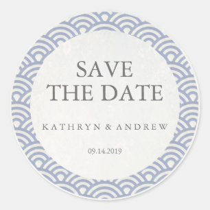 Sticker Rond Mariage Seigaiha japonais Sauvegarder la date ou s