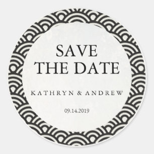 Sticker Rond Mariage Seigaiha japonais Sauvegarder la date ou s
