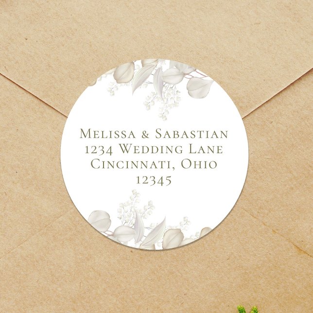 Sticker Rond Mariage Simple Adresse de retour Élégant Sage Gree (Perfect for weddings or any occasion. Sage green Greenery stickers. )