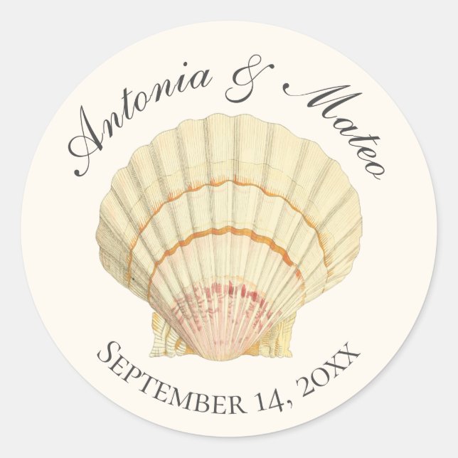 Sticker Rond Mariage simple coquille vintage (Devant)