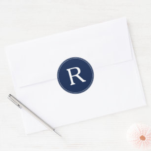 Sticker Rond Mariage simple de monogramme bleu marine