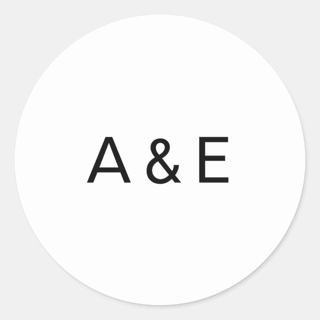 Sticker Rond Mariage simple de monogramme noir et blanc (Devant)