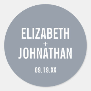 Sticker Rond Mariage simple Dusty Blue Typography