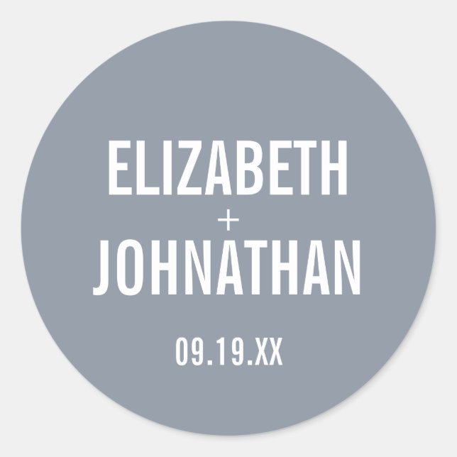 Sticker Rond Mariage simple Dusty Blue Typography (Devant)