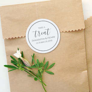 Sticker Rond Mariage Simple Écriture Calligraphique Bleue Clair