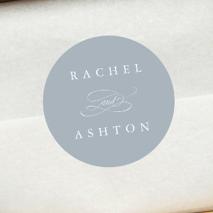 Sticker Rond Mariage Simple Élégant Bleu Poussiéreux 