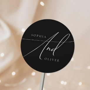 Sticker Rond Mariage simple élégant noir et blanc