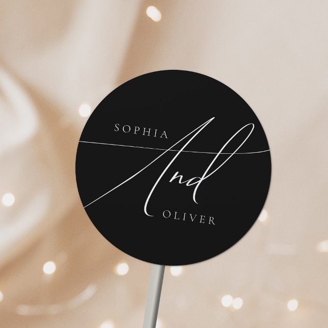 Sticker Rond Mariage simple élégant noir et blanc (Créateur téléchargé)