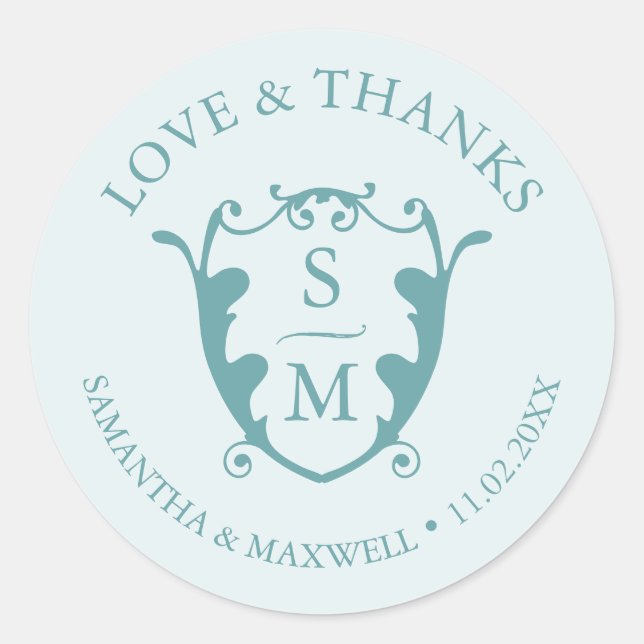 Sticker Rond Mariage simple en Merci de monographie bleu (Devant)