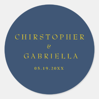 Sticker Rond Mariage simple et formel bleu marine et or