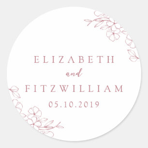 Sticker Rond Mariage simple main tiré rose cerise en fleurs