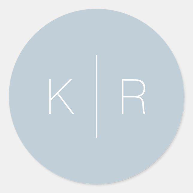 Sticker Rond Mariage simple moderne Dusty Blue Monogram (Devant)
