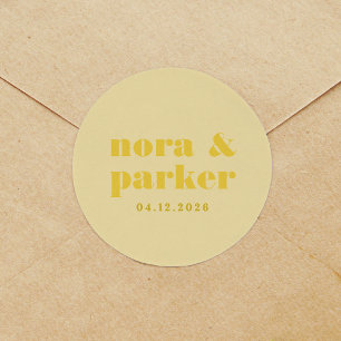 Sticker Rond Mariage simple Monogramme jaune beurre