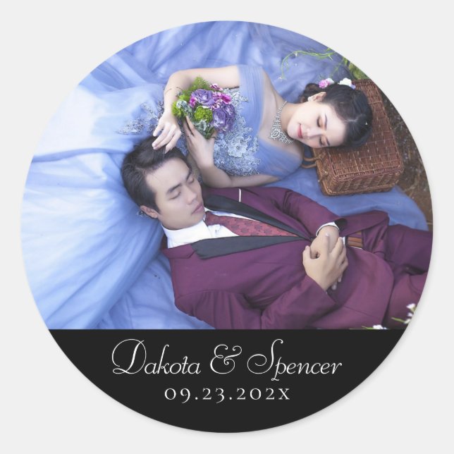 Sticker Rond Mariage simple | Photo classique Merci moderne (Devant)