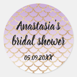 Sticker Rond Mariage Sirène Paillettes Violet Or