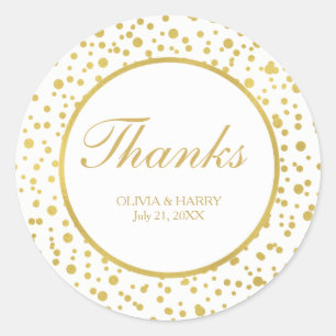 Sticker Rond Mariage Sparkly Gold Confetti Favor Merci