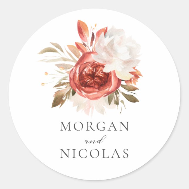 Sticker Rond Mariage subtil de bouquet floral rouge et blanc (Devant)