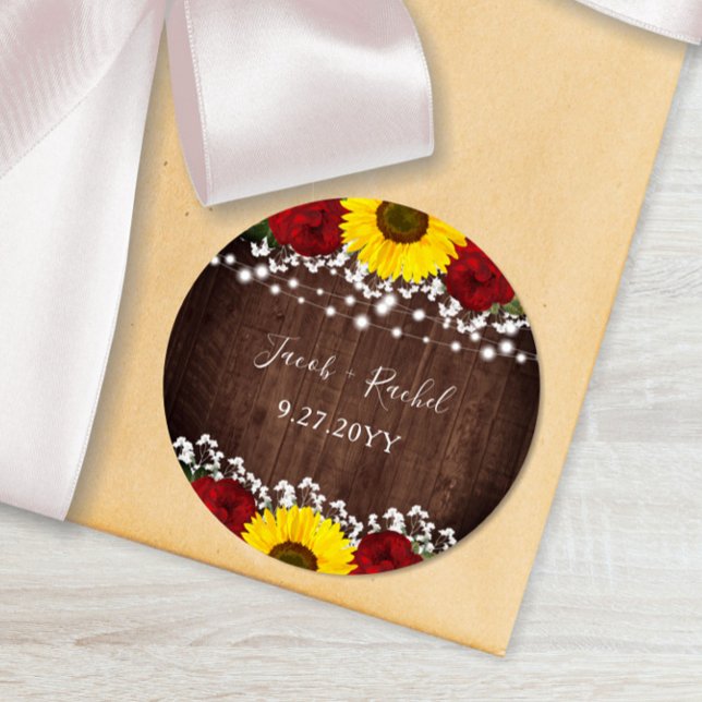 Sticker Rond Mariage Sunflowers Red Roses (Créateur téléchargé)