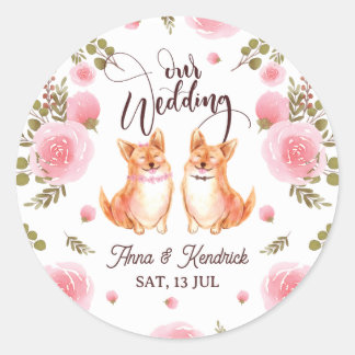 Sticker Rond mariage sur invitation à thème fleuri et animal
