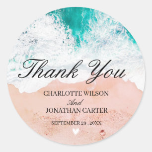 Sticker Rond Mariage sur la plage côtière tropicale Merci