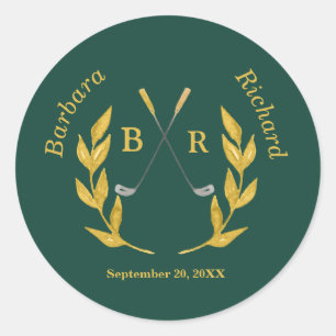 Sticker Rond Mariage sur le thème de golf personnalisé élégant