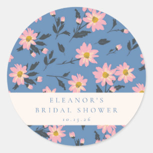 Sticker Rond Mariage sur mesure Fleurs de jardin vintage bleu