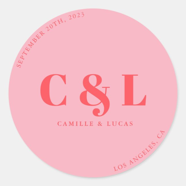 Sticker Rond Mariage tendance Retro Pink (Devant)