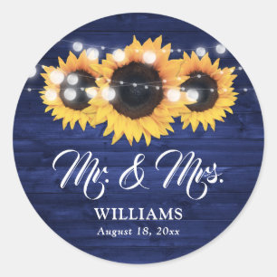 Sticker Rond Mariage Tournesol Monsieur et Madame Bois Bleu Mar